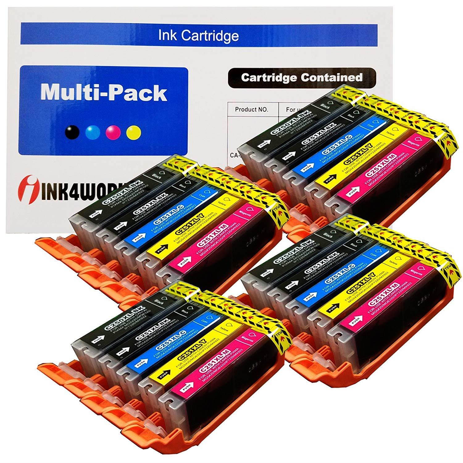 INK4WORK 20 Pack PGI-250XL & CLI-251XL Compatible Ink Cartridge Set for Pixma IP7220, MG5420, MG6320, MX722, MX922