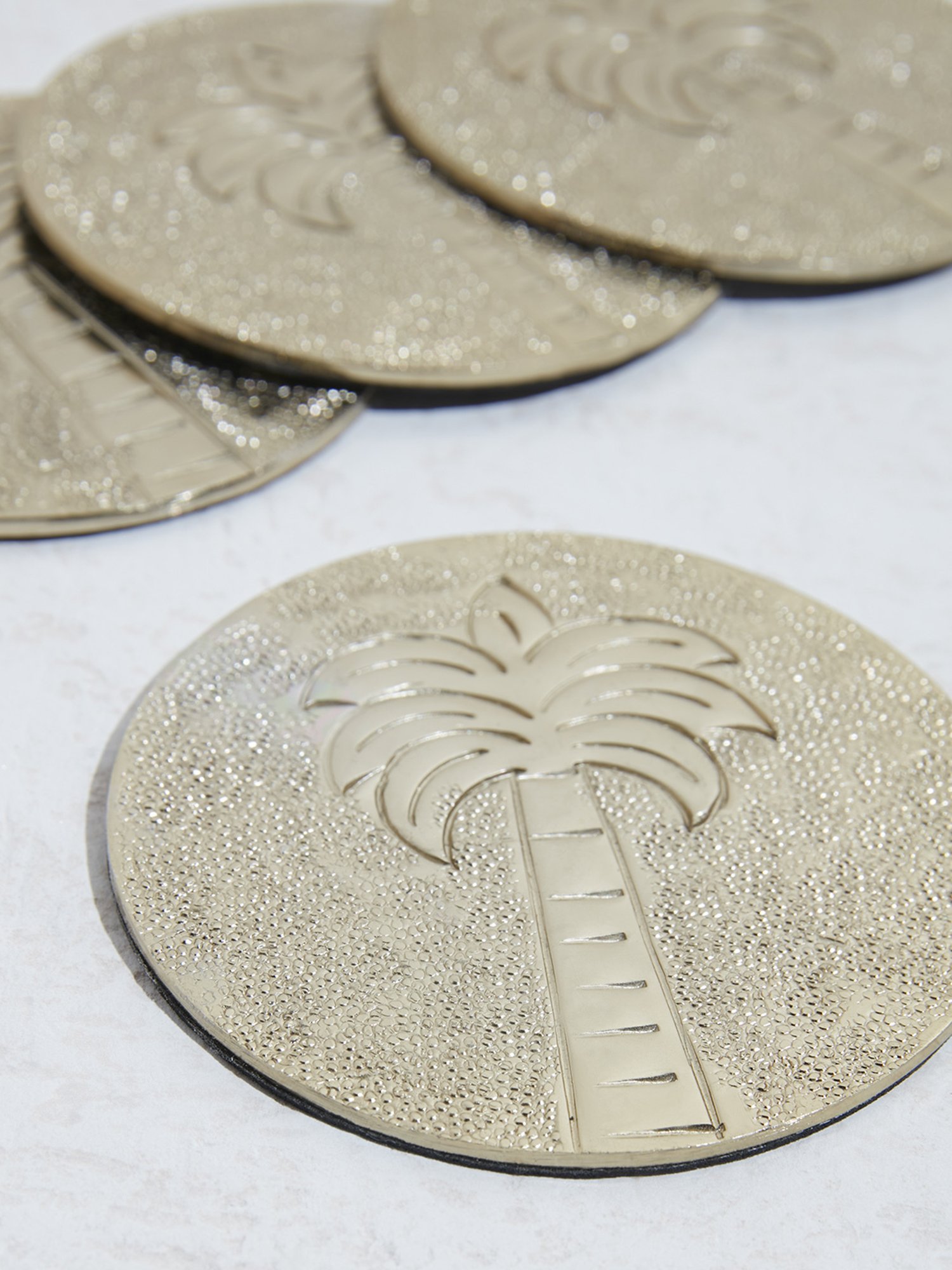 Westside Home Dull Gold Etched Metal Coasters (Set of 4)