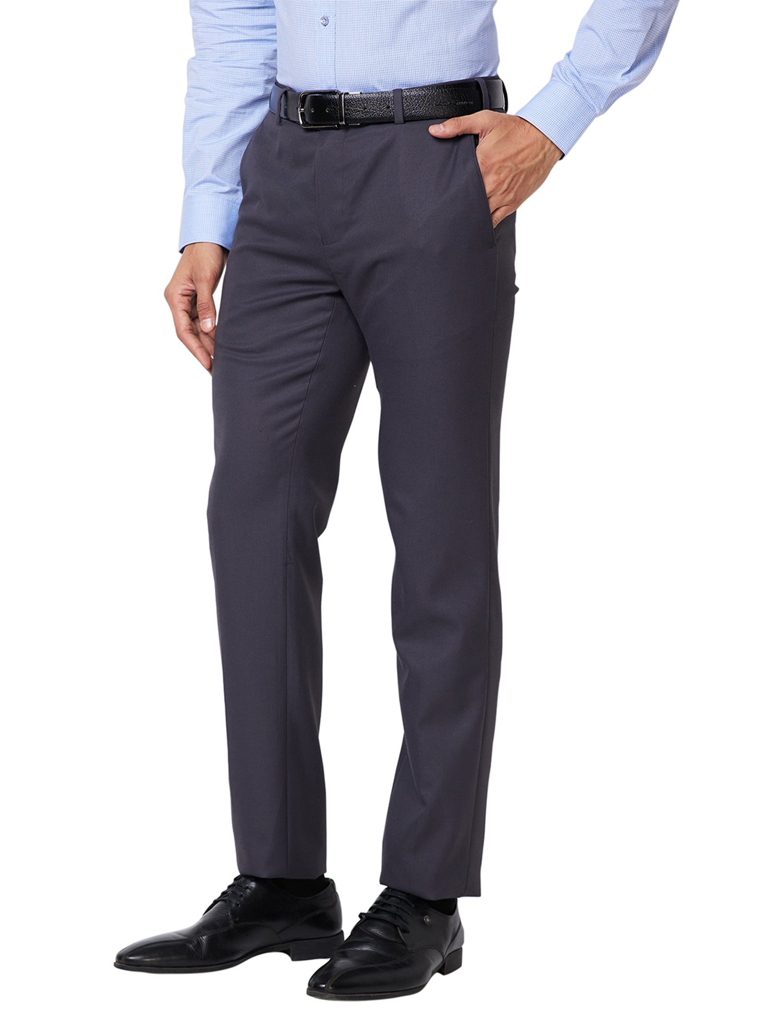 Raymond Blue Slim Fit Flat Front Trousers