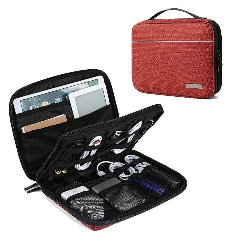 2-Layer Travel Electronic Cable Organizer Cases for Cables, Chargers, USB Drive, Red