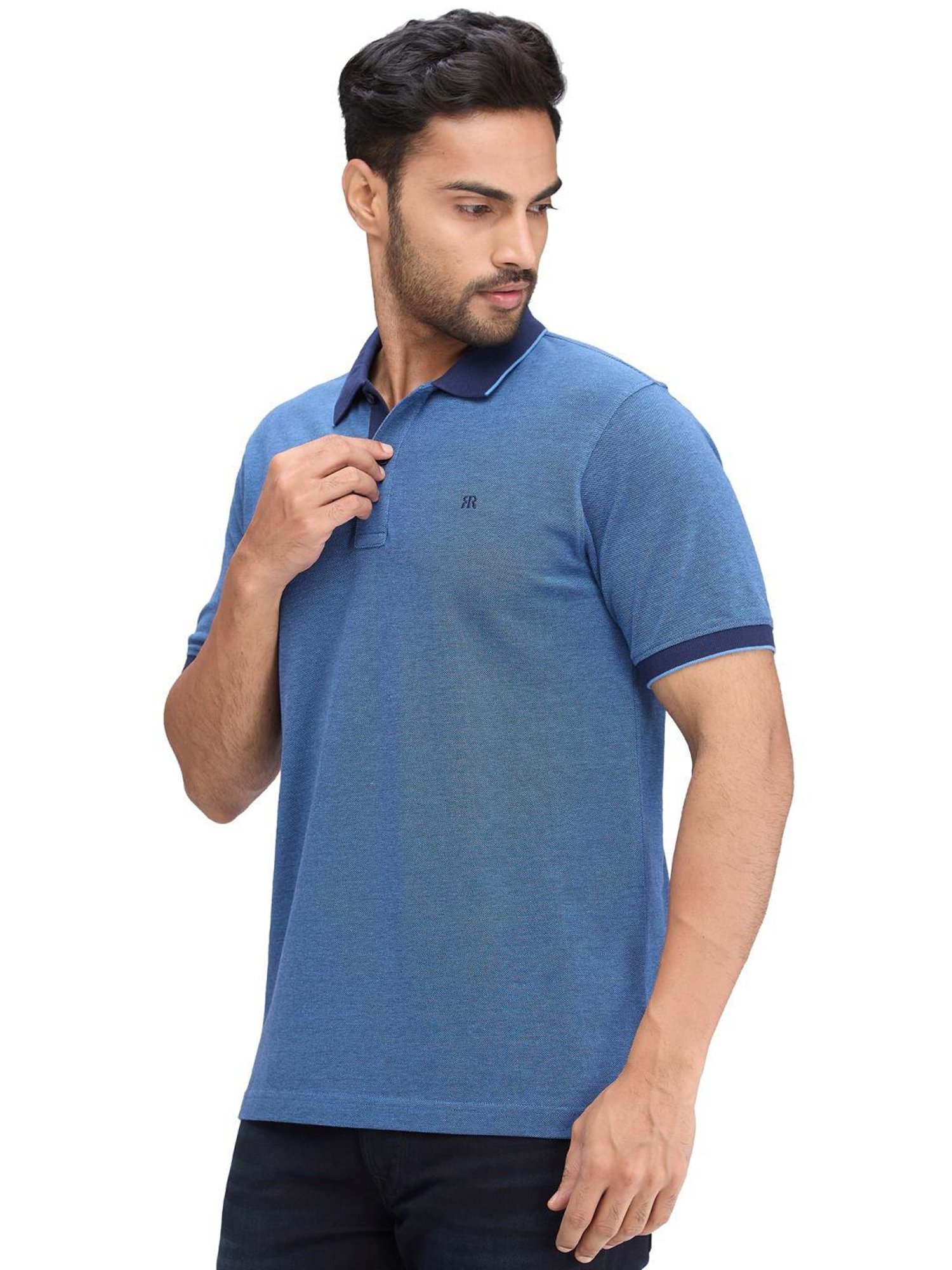 Raymond Blue Slim Fit Self Pattern Polo T-Shirt