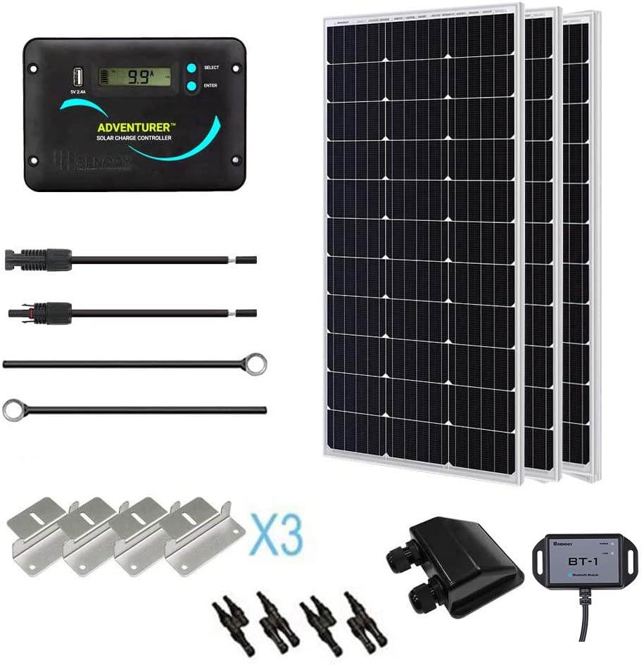 Renogy 300 Watts 12 Volts Monocrystalline Solar RV Kit with 30A PWM LCD Charge Controller/Solar Panel Connectors/Tray Cable/Corner Bracket Mount/Cable Entry housing for RV, Boat