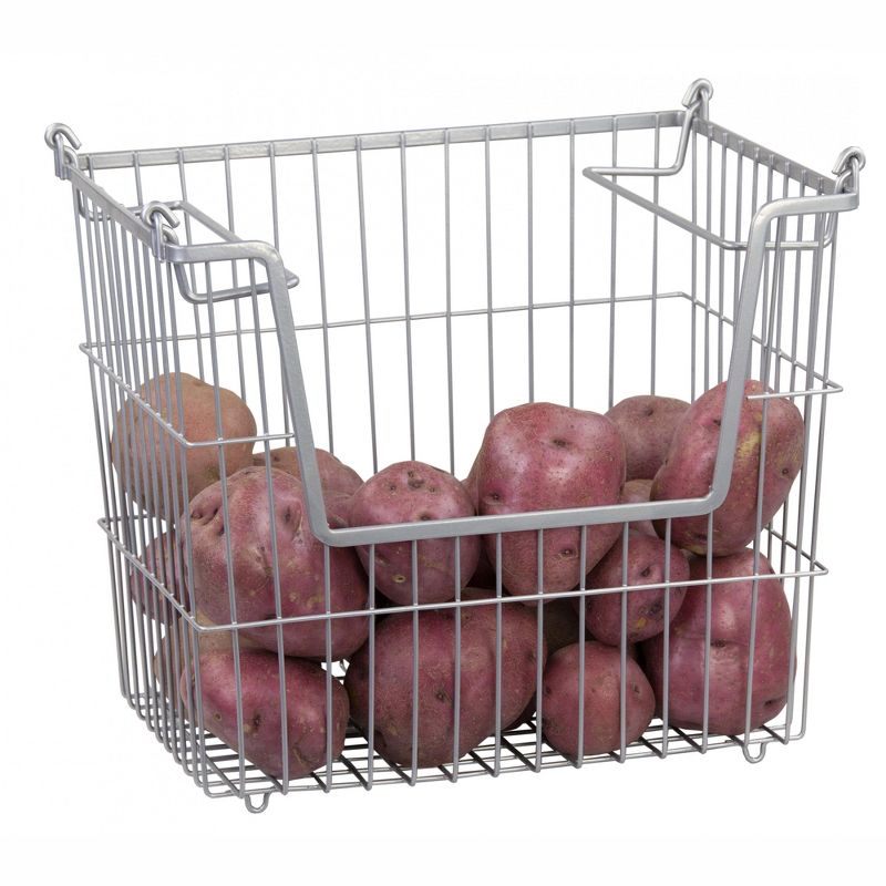 Home Basics Steel Wire Large Stackable Basket with Handles, Grey