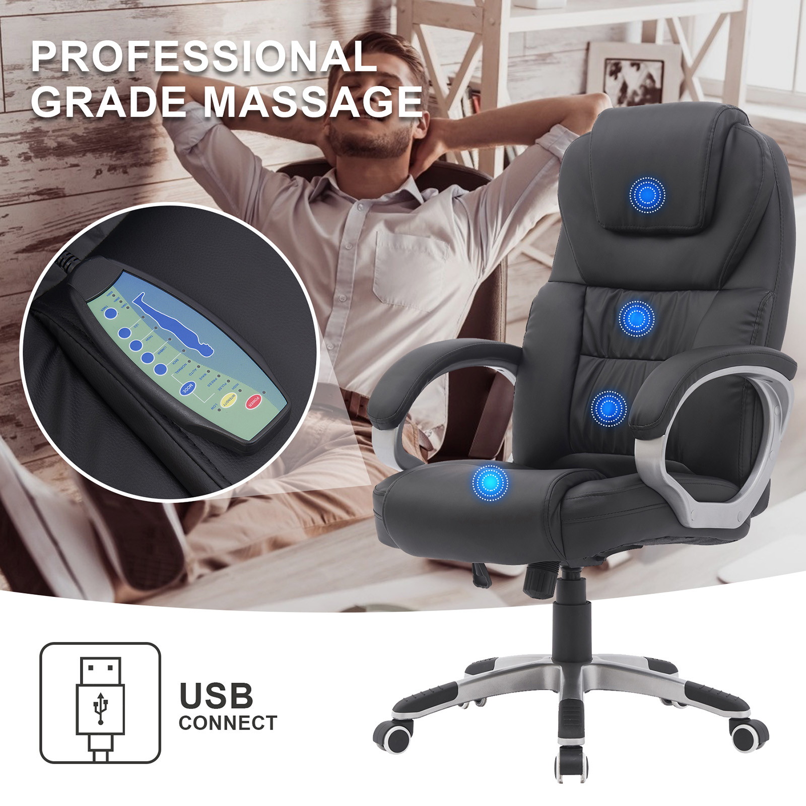 YOUTHUP Home Office Chair Massage Chair Ergonomic Computer Swivel Chair with Lumbar Support Headrest Armrest High Back Task Chair,Black