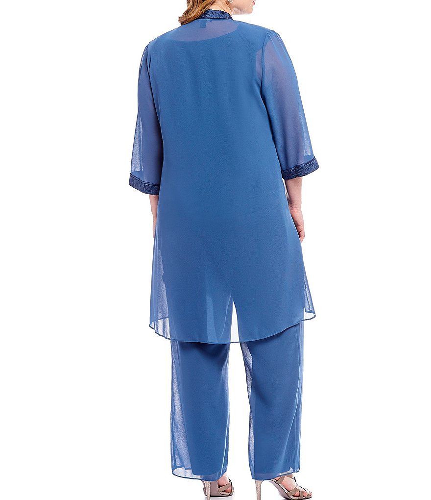 Le Bos Plus Scoop Neck 3/4 Sleeve Textured 3-Piece Pant Set