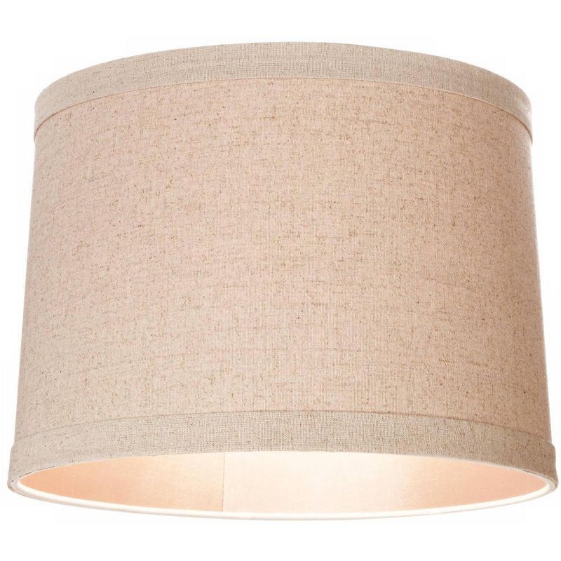 Springcrest Natural Linen Medium Drum Lamp Shade 13" Top x 14" Bottom x 10" High (Spider) Replacement with Harp and Finial