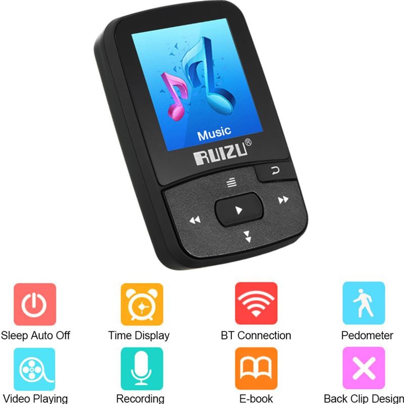 RUIZU X50 8GB 1.5in MP3 Player HiFi Lossless Sound Quality Bluetooth Pedometer TF Card FM Radio Recording E-book Time Calendar