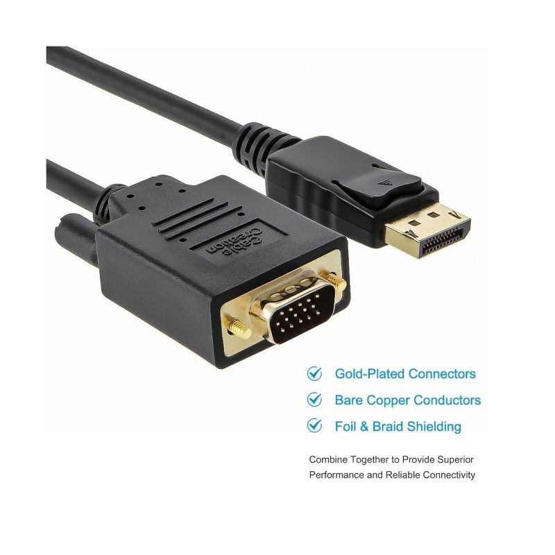 DP to VGA CableCableCreation 6FT Displayport To Vga Cable Gold Plated Standar...