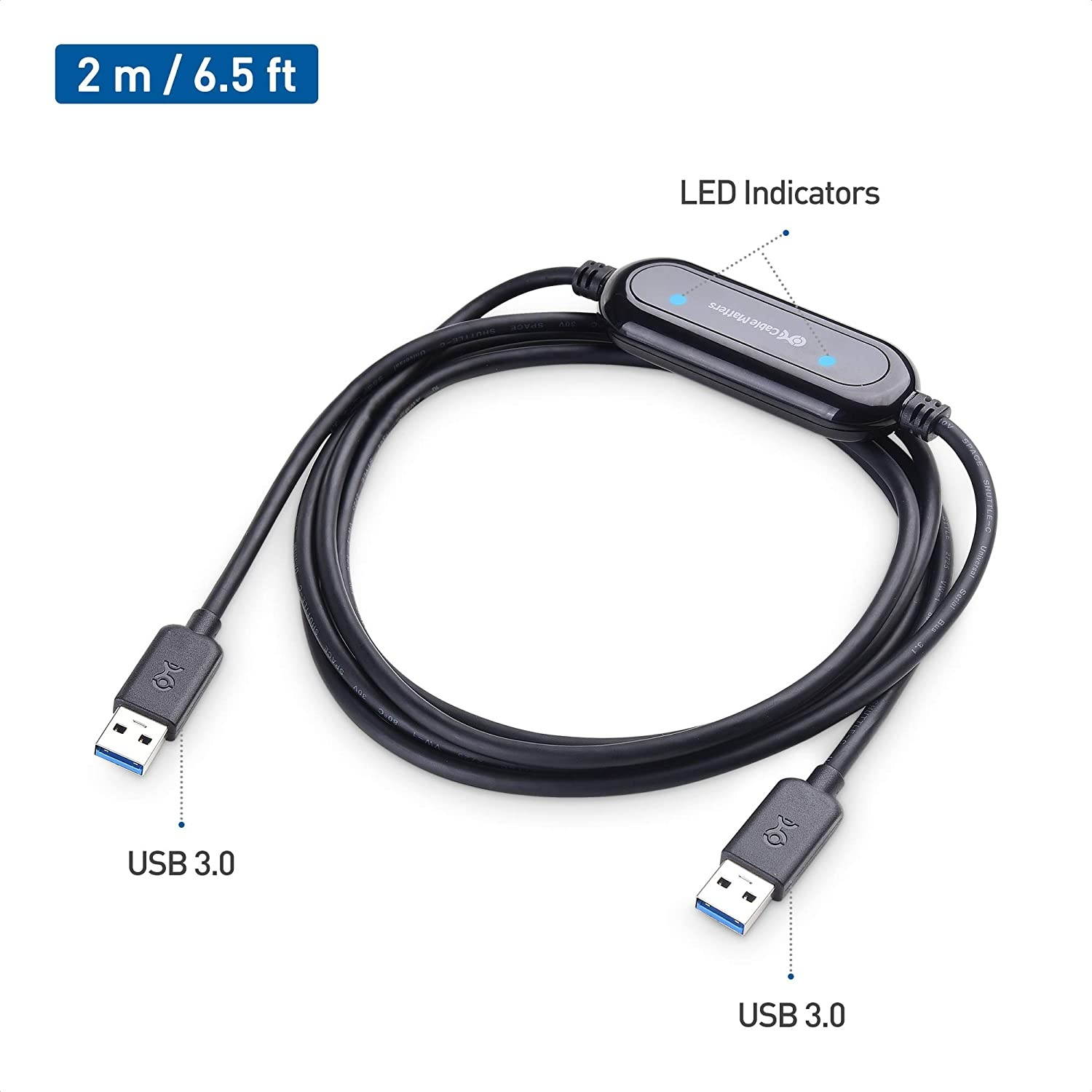 Cable Matters USB 3.0 Data Transfer Cable PC to PC for Windows and Mac Computer in 6.6 Feet