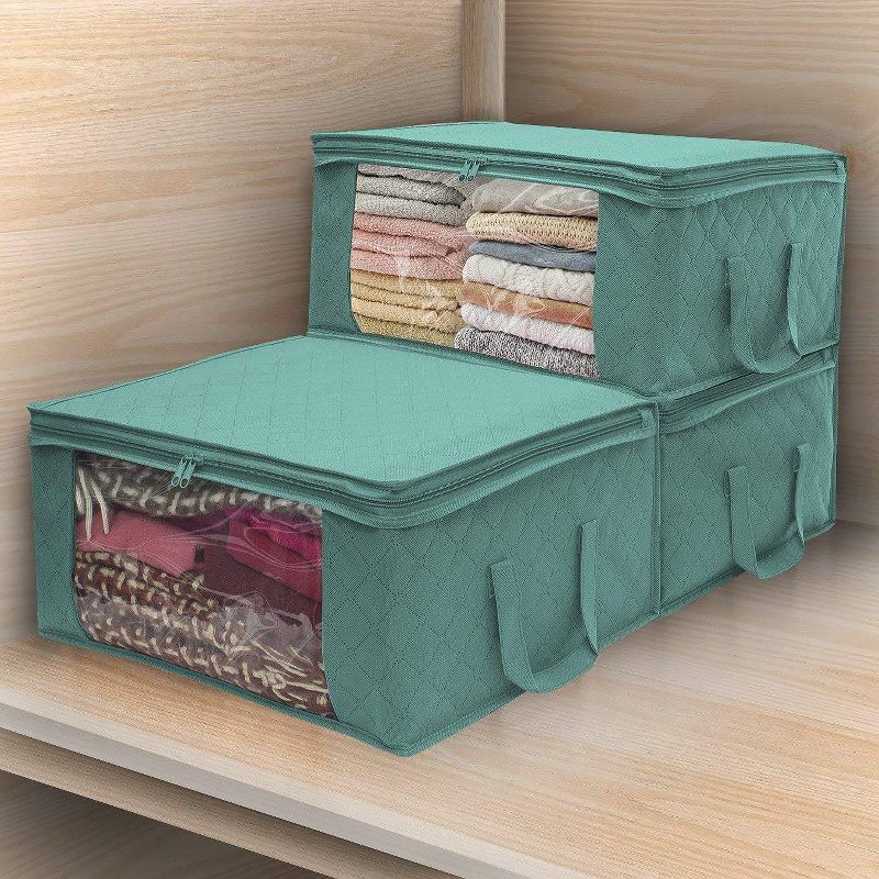 Sorbus 3pc Storage Bamboo Teal Fiber Clothing Organizer Bags Set