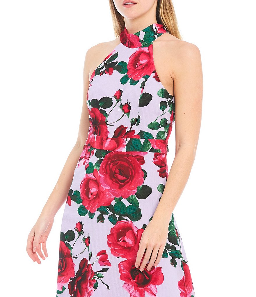 Laundry by Shelli Segal Mock Neck Floral Crepe Midi Dress