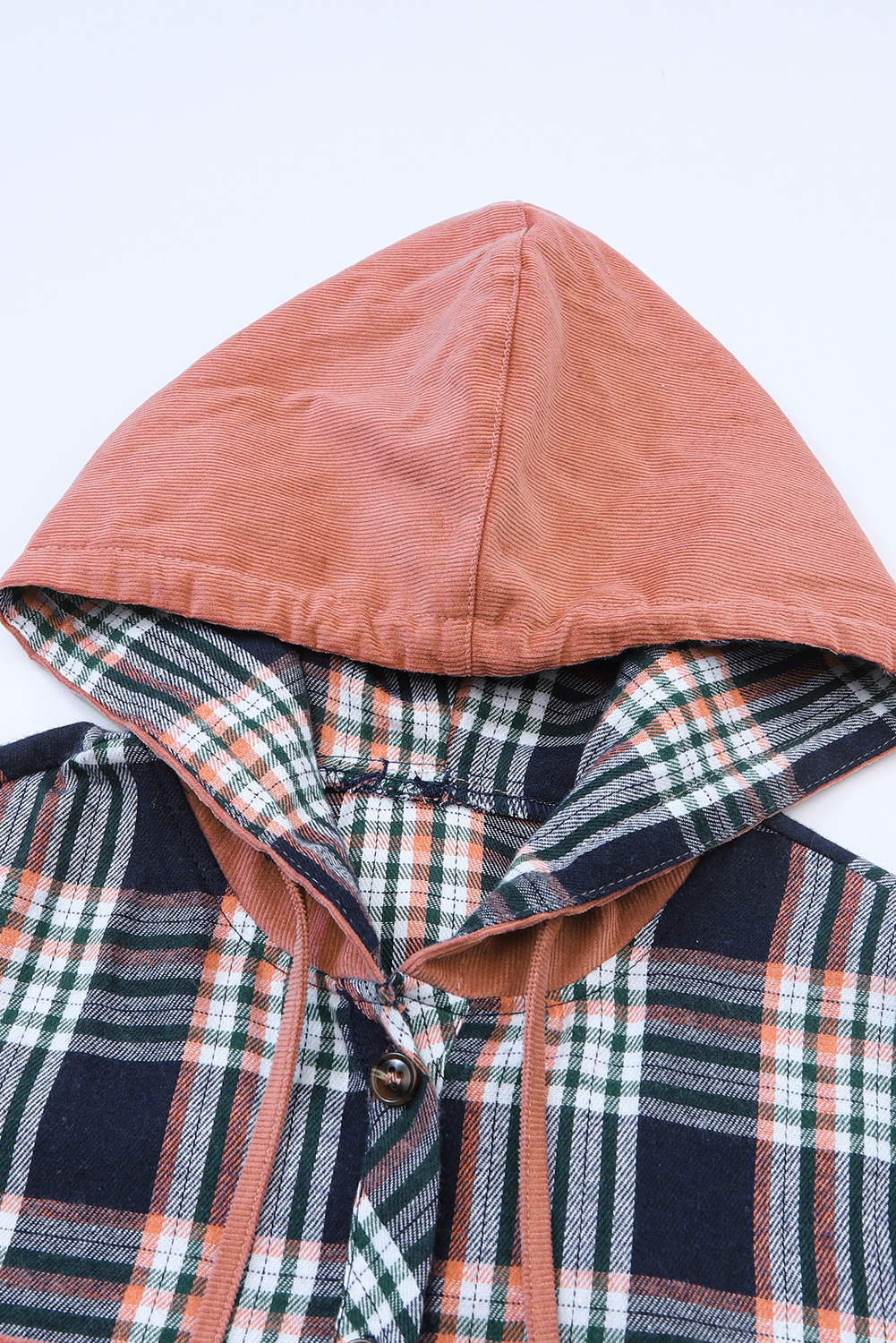 Pink Plaid Contrast Hooded Drawstring Shacket