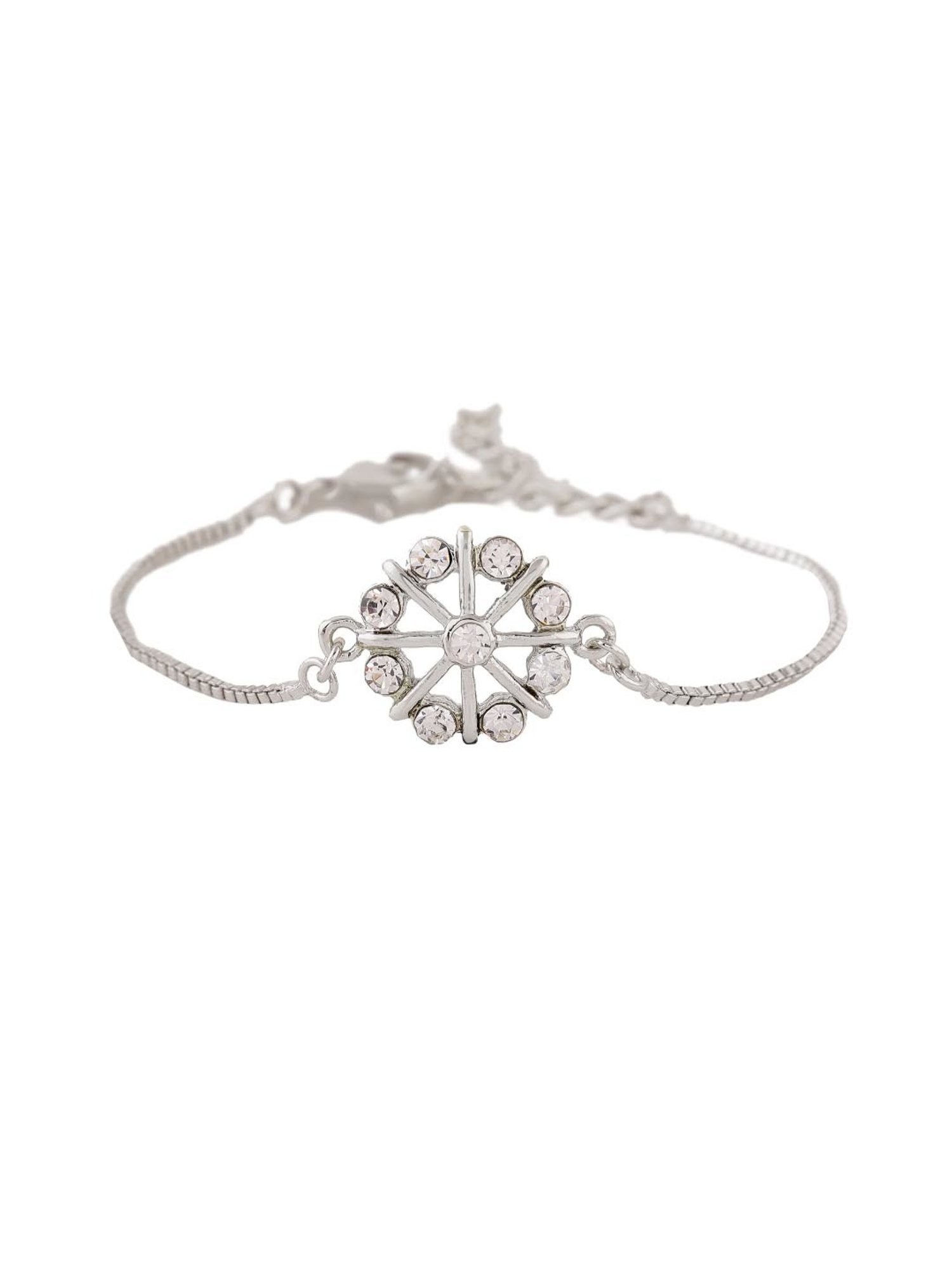 Estele Rhodium-Plated Flower-Shaped Bracelet with Crystals for Women