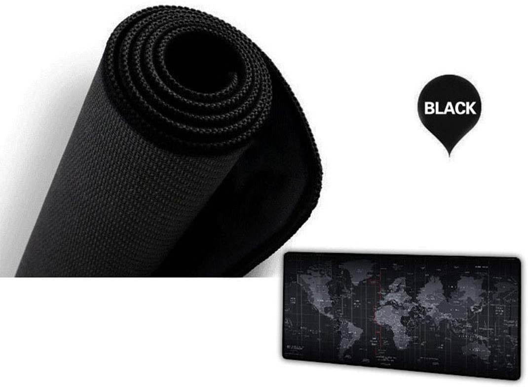 Sim's Extended Large Size, Gaming Mouse Pad, Non-Slip Rubber Base, XXXL Size Desk Pad, Black World Map & Color Sewn (Black, [XXL] 31.5"x11.8"x0.12")