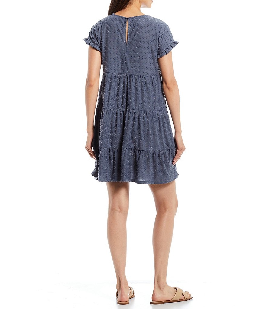 Sugarlips Roam Around Swiss Dot Crew Neck Short Sleeve Tiered Babydoll Dress