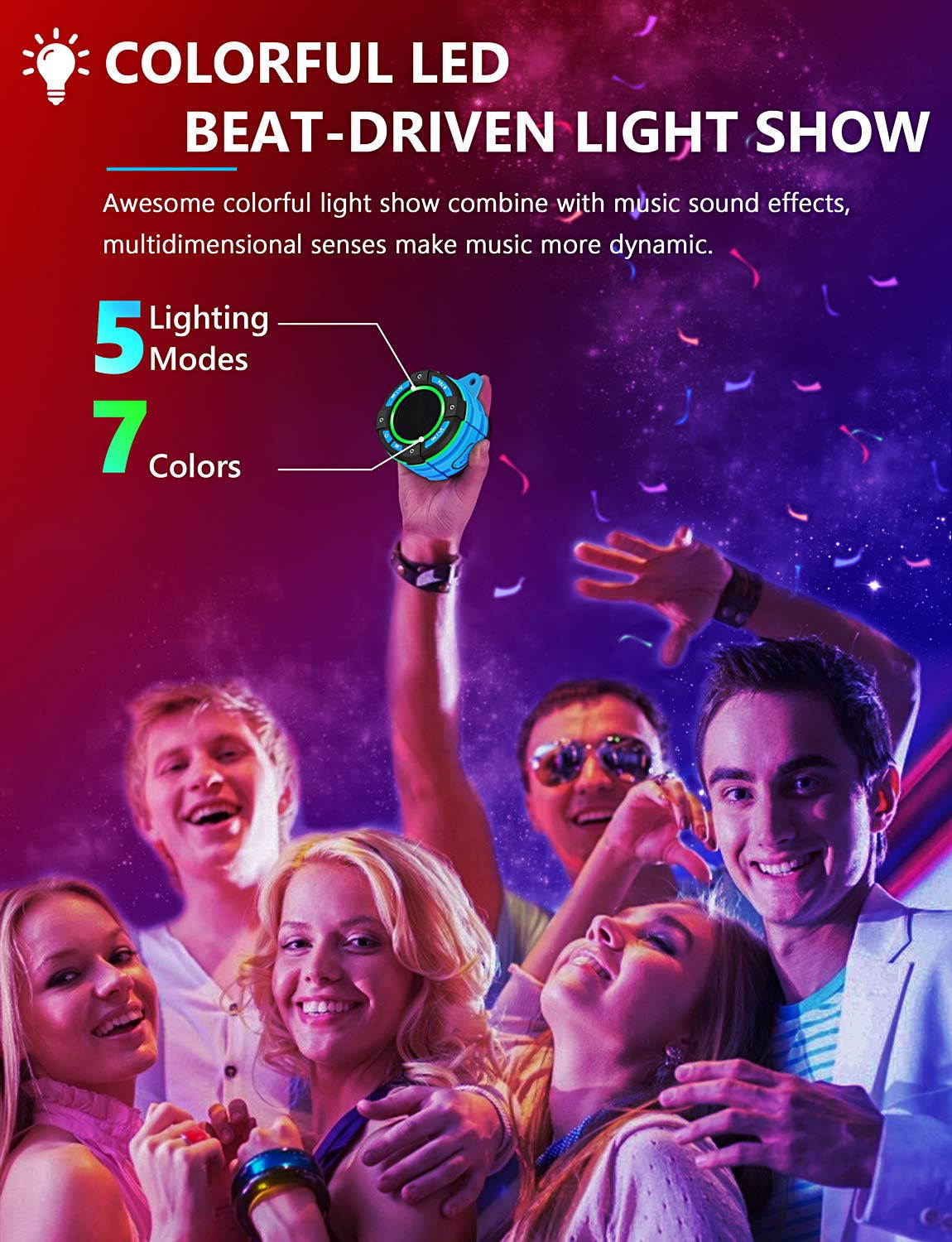Night Light Bluetooth Speaker, Portable Wireless Bluetooth Speaker, 6 Color LED Themes Bedside Table Light/Smart Touch Control Color Changing Stereo Subwoofer, Handsfree/Phone/MicroSD/Supported