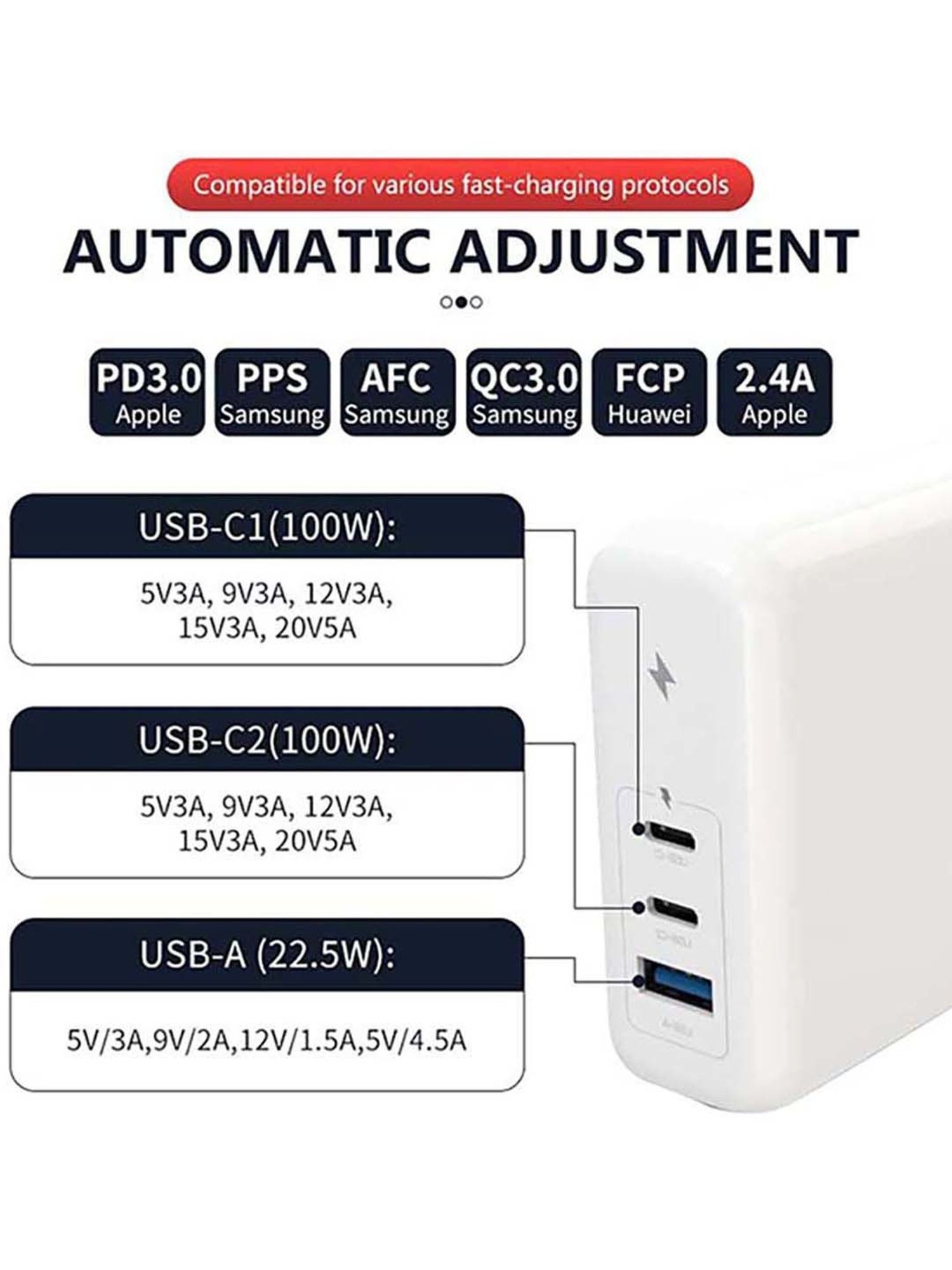 DR VAKU 100W 3 Port PD SuperFast Charging Power Adapter (White)