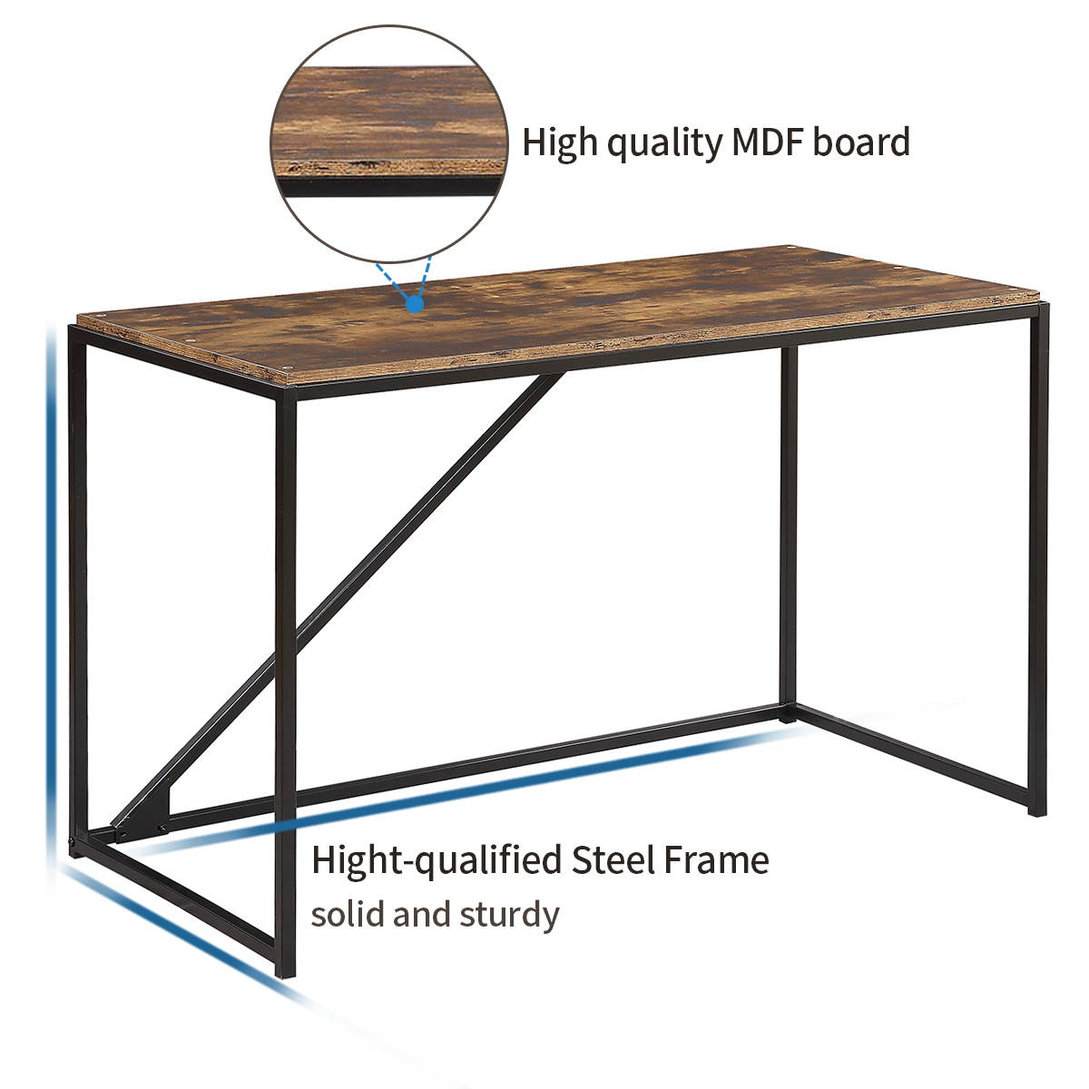 Home Office L Shaped Desk Rotating Standing Computer Desk Industrial 360 Degrees Free Rotating Corner Computer Desk Gaming Desk with Storage Shelf Brown