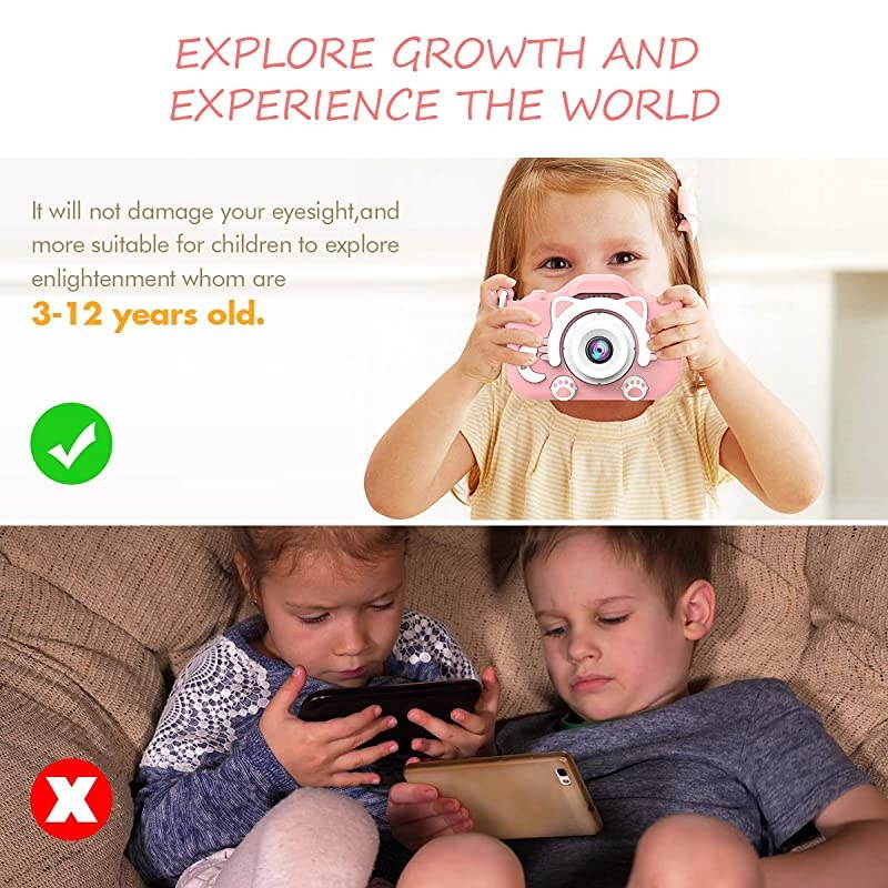 Camera for Girls Digital Dual Camera 20 Inches Screen 1080P Video Camcorder AntiDrop Children Selfie Cartoon Camera for Age 312 Years 32GB Memory Card Included