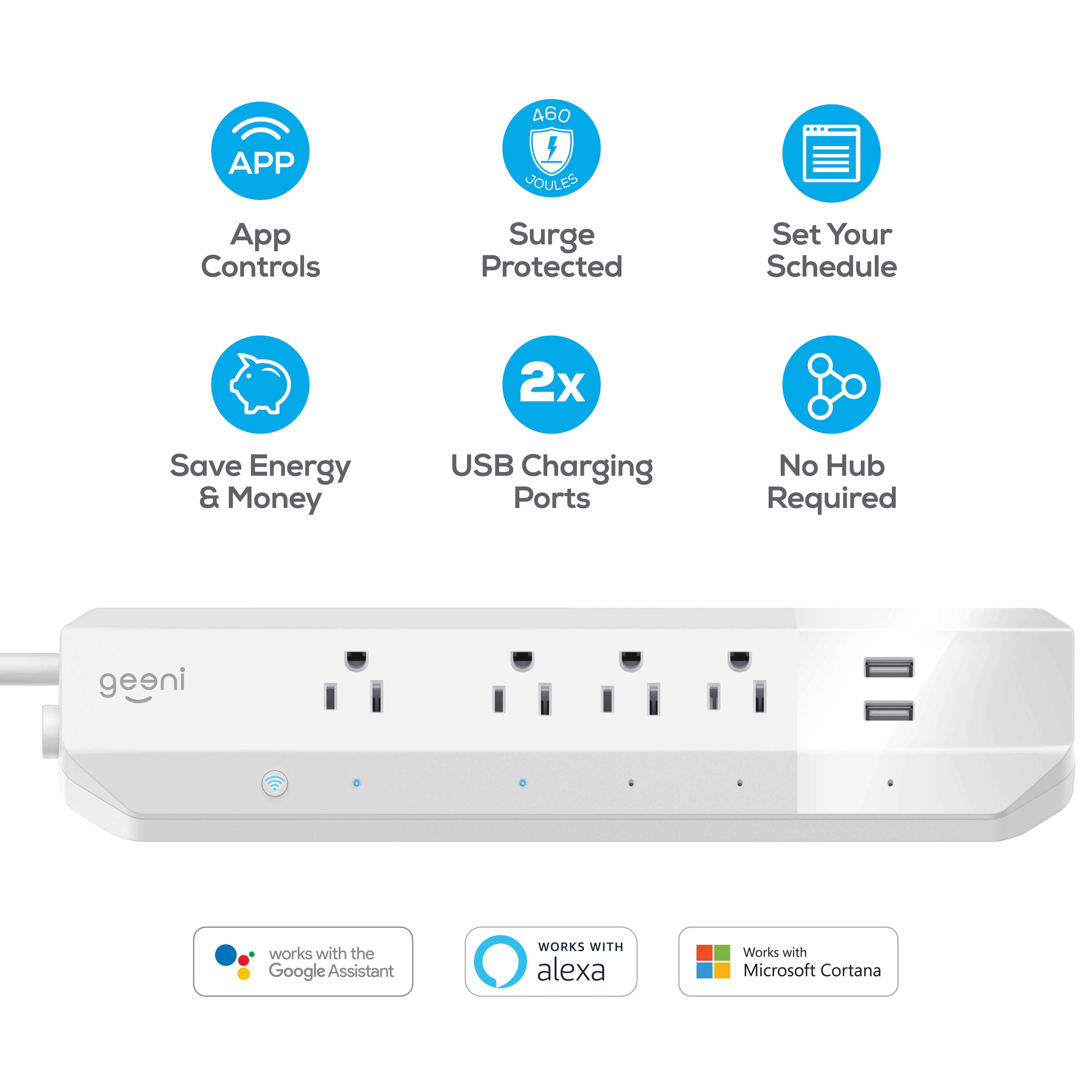 Geeni SURGE Smart Wi-Fi 4 Outlet & 2 USB Surge Protector