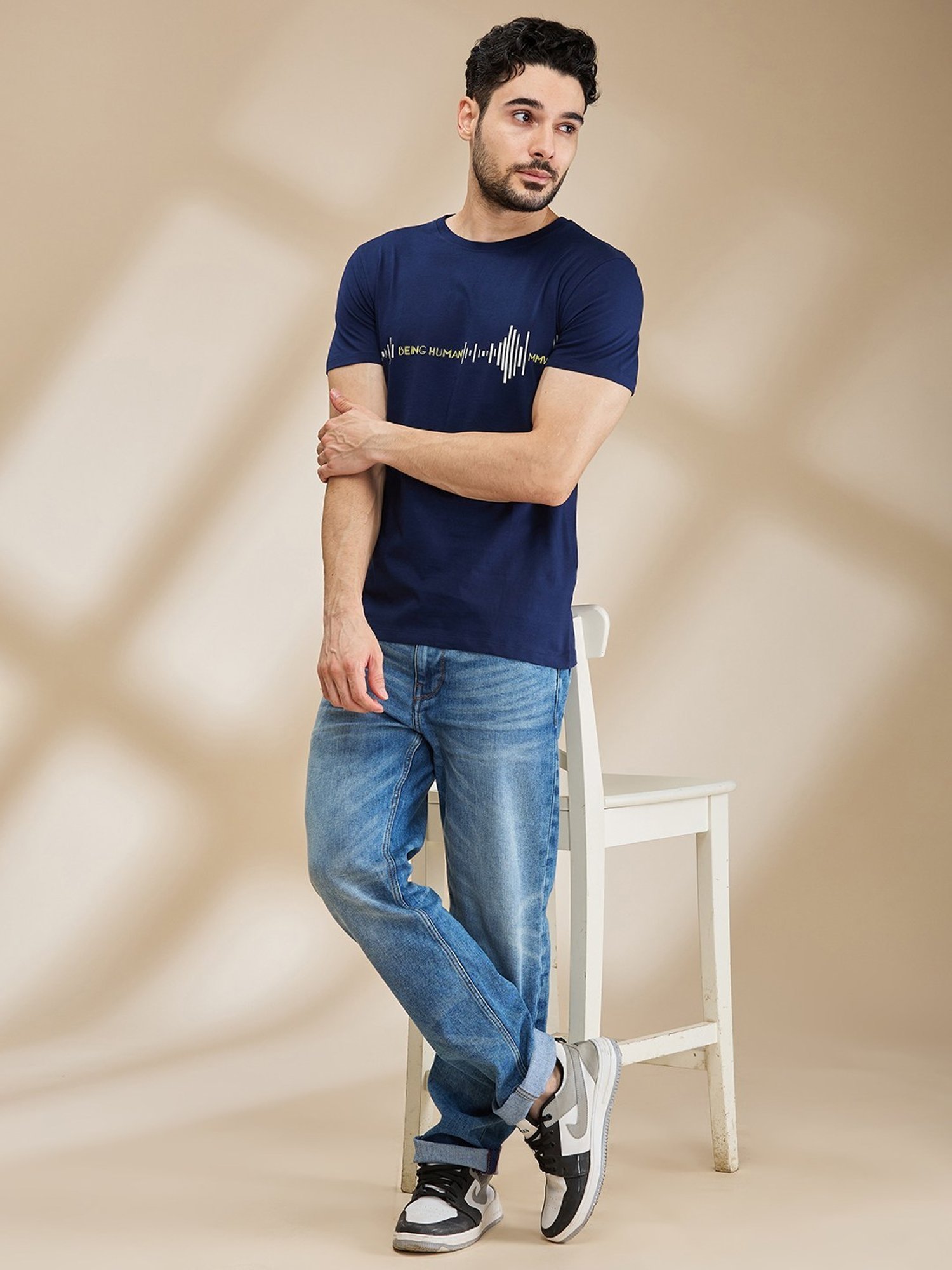 Being Human Navy Regular Fit Printed T-Shirt