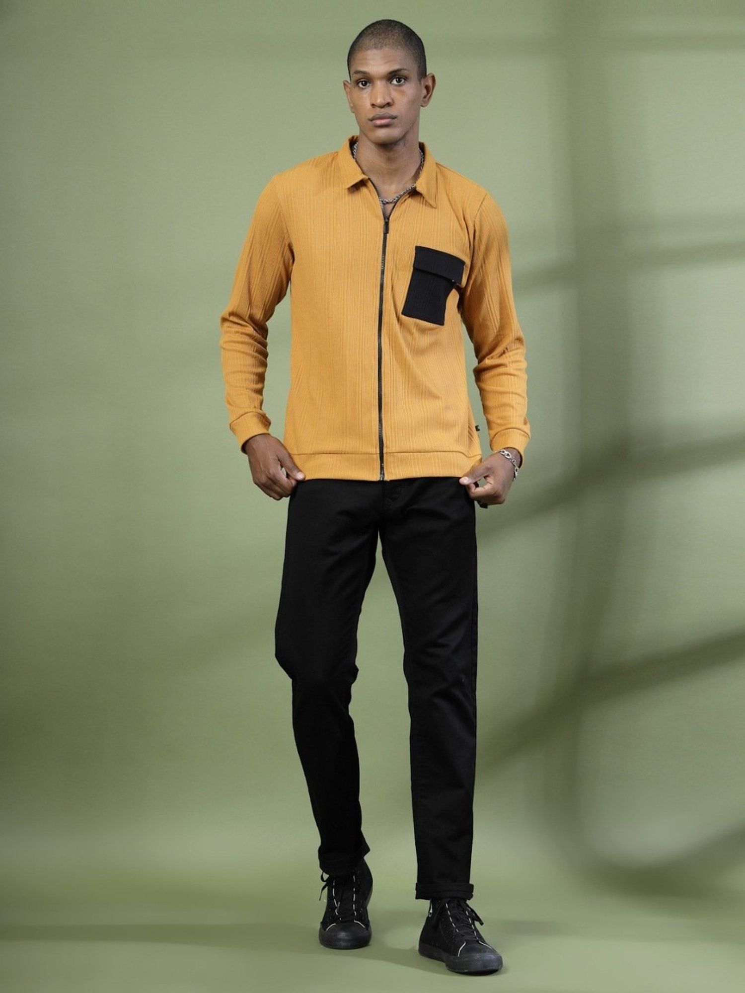 Rigo Light Brown Cotton Relaxed Fit Striped Polo T-Shirt