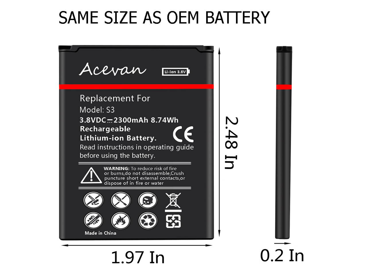 Galaxy S3 Battery, Acevan 2300mAh Replacement Battery for Samsung Galaxy S3, Galaxy S3 Neo, Verizon I535, T-Mobile T999, Sprint L710, AT&T I747, R530, I9300, Galaxy S3 LTE I9305 [2 Years Warranty]