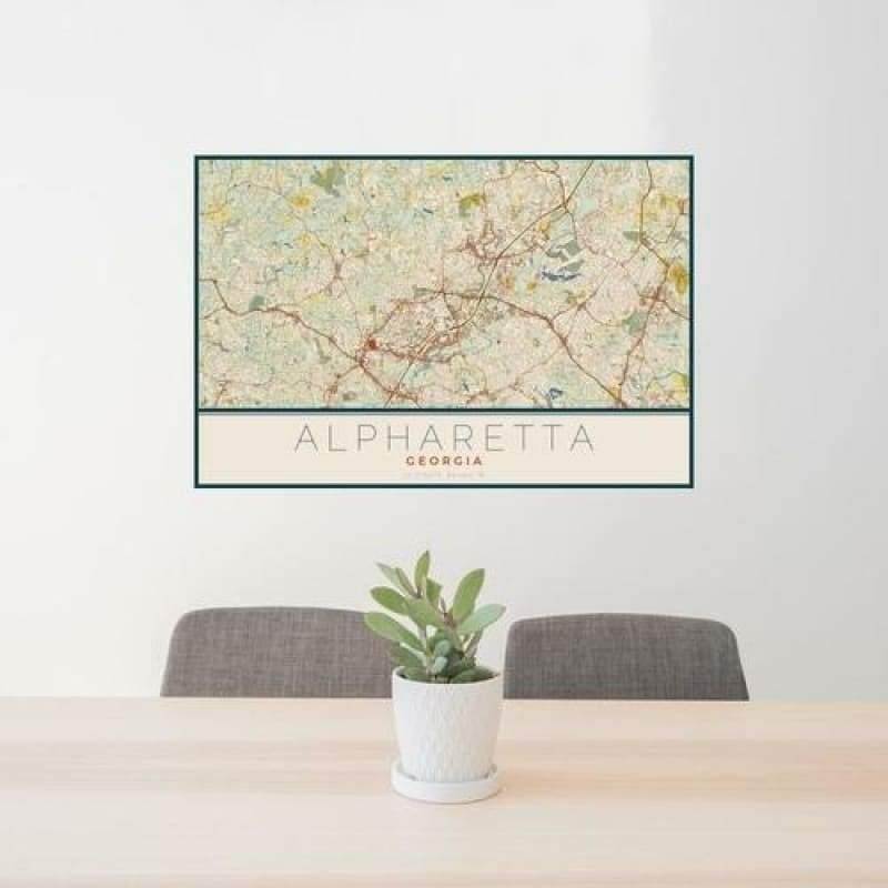 Alpharetta - Georgia Map Print in Woodblock