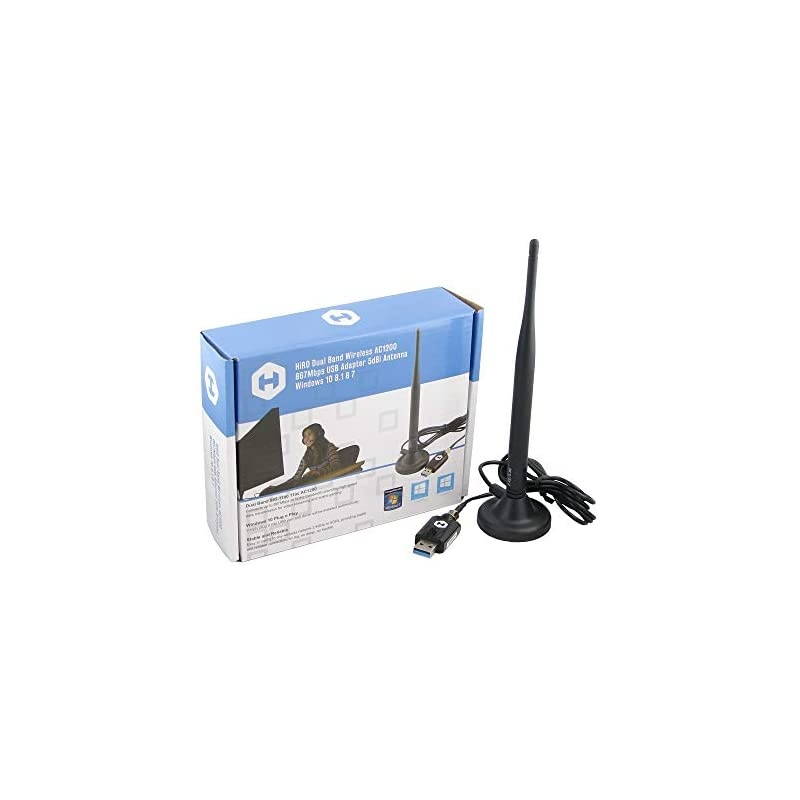 H50355 Dual Band 80211ac 11ac AC1200 5G 5GHz 867Mbps Wireless WiFi WLAN USB Network Adapter 5dBi Omnidirectional Antenna 5ft Shielded RG174 Cable RPSMA Connector Windows 10 Windows 81 8 7