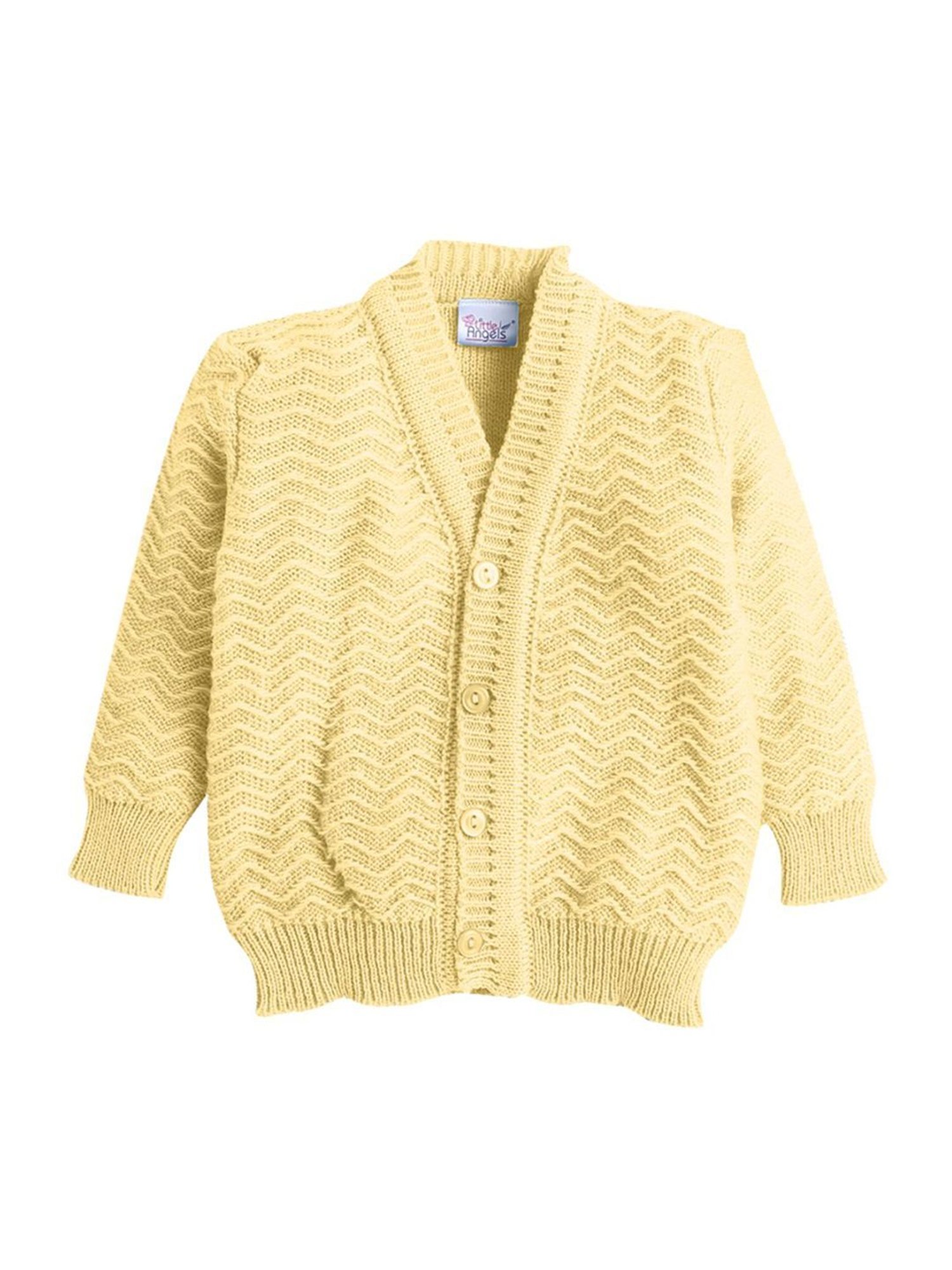 Little Angels Kids Yellow Textured Pattern Full Sleeves Sweater Set