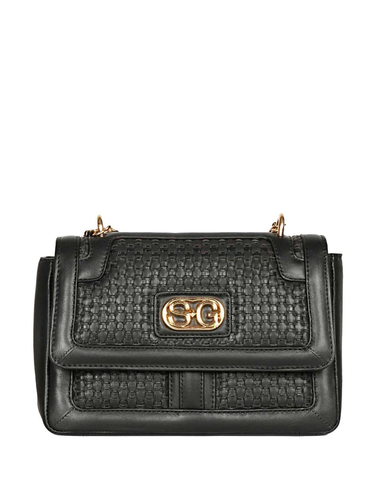 Saint G Black Textured Medium Sling Handbag