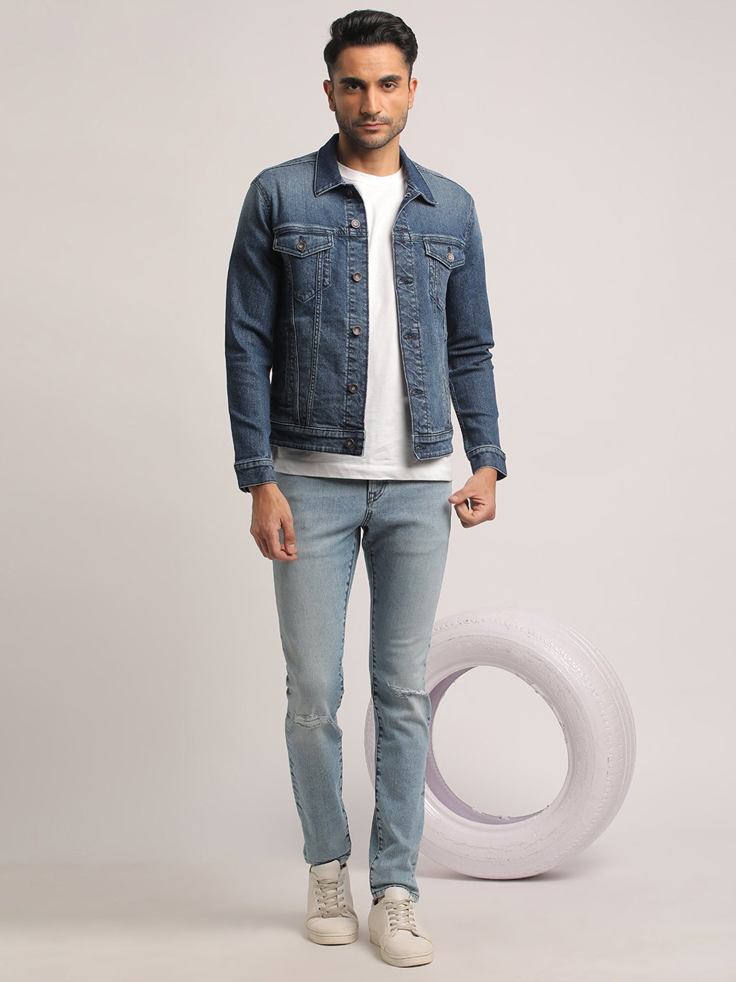 EVERBLUE Dark Blue Regular Fit Denim Jacket