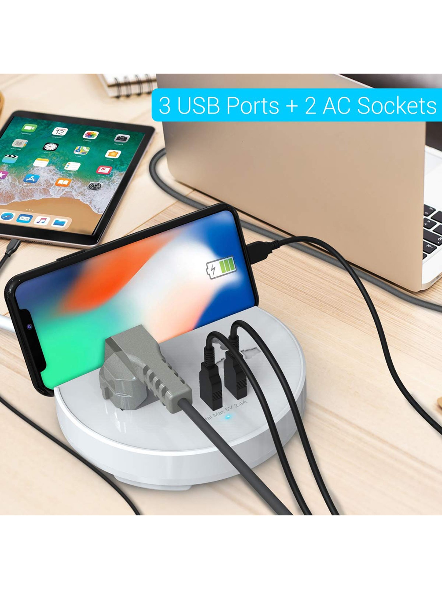 Portronics Power Bun POR 739 5 Sockets Surge Protector (White)