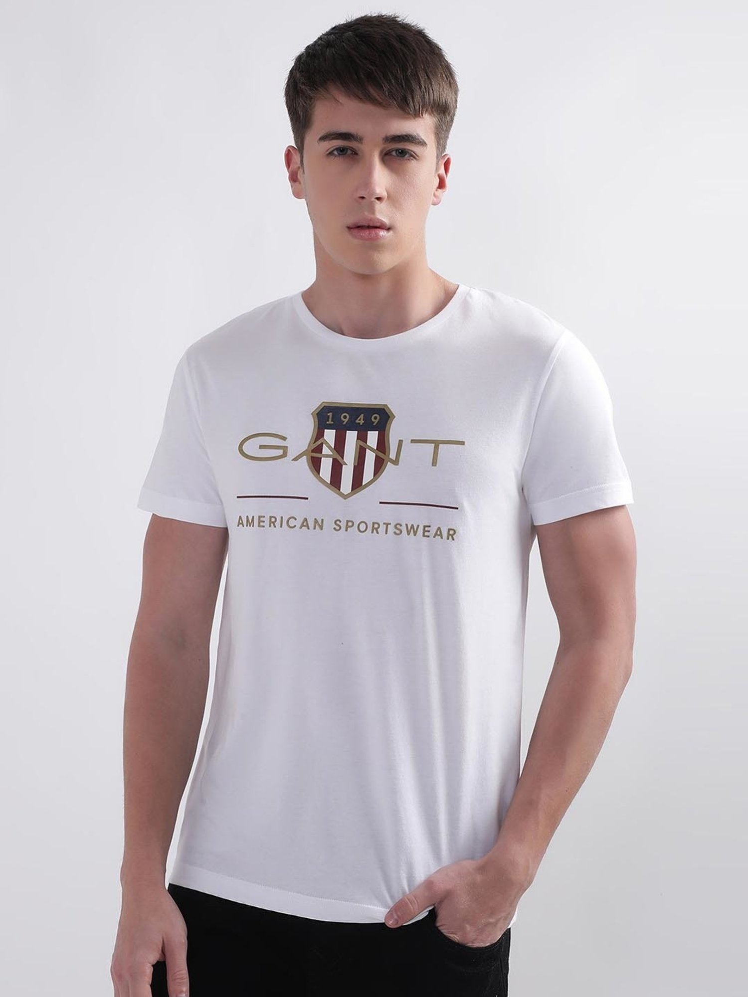 GANT White Cotton Regular Fit Printed T-Shirt