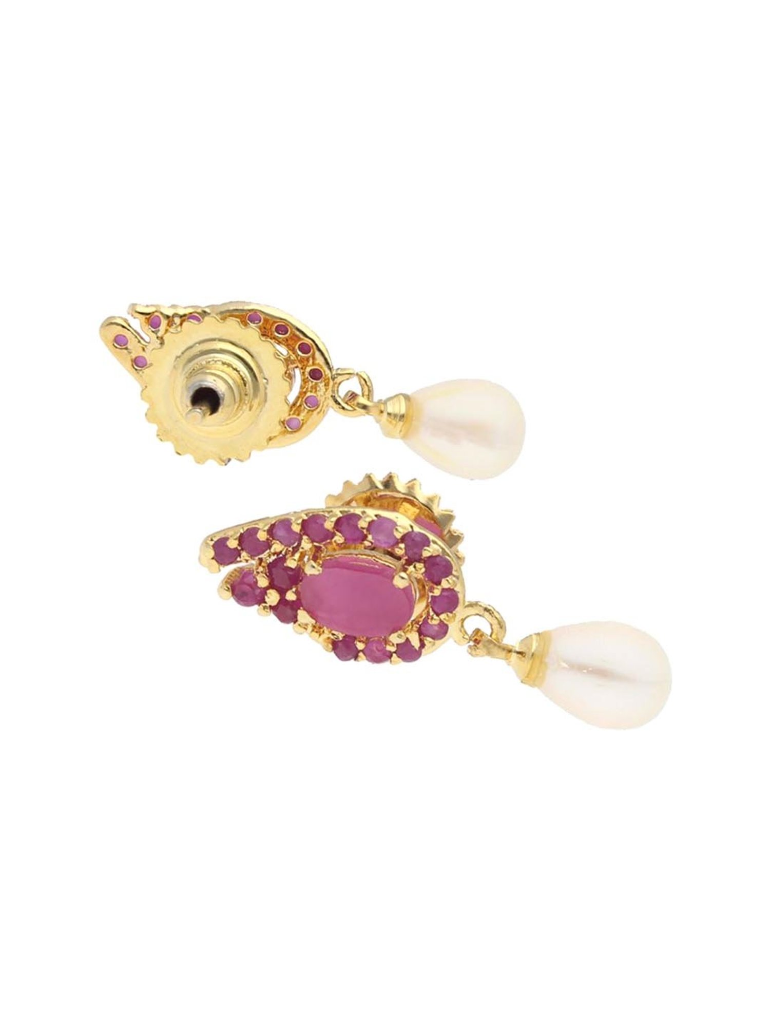 Sri Jagdamba Pearls Dakshita Pink & Pearl White Alloy Drop Earrings