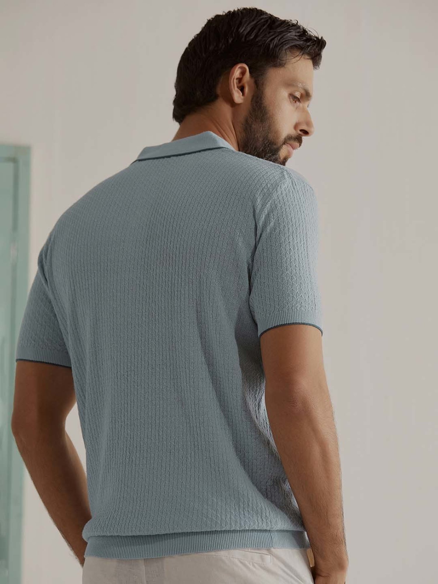 ANDAMEN Sky Blue Regular Fit Polo T-Shirt