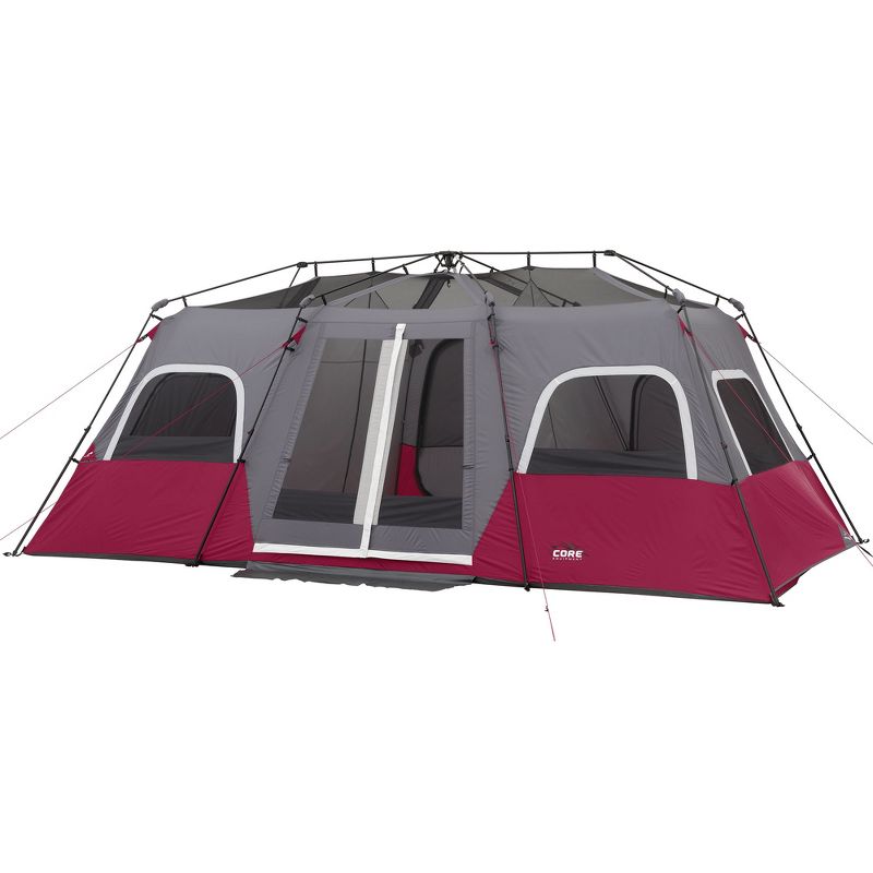 CORE Equipment Family Sized 12 Person 18 x 10 Feet Double Door Instant Cabin Tent with Room Dividers and Storage Pockets, Wine