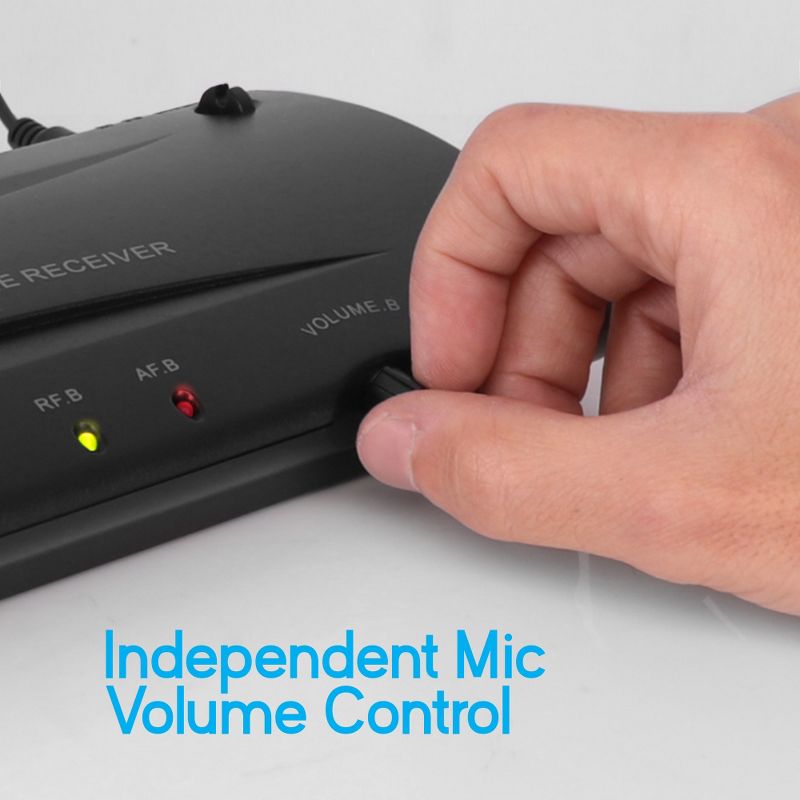 Pyle Pro PDWM2100 2 Channel Wireless Microphone System with 2 Handheld Mics, 1/4 Inch Audio Connection Cable, Wall Power Adapter, and Receiver Base