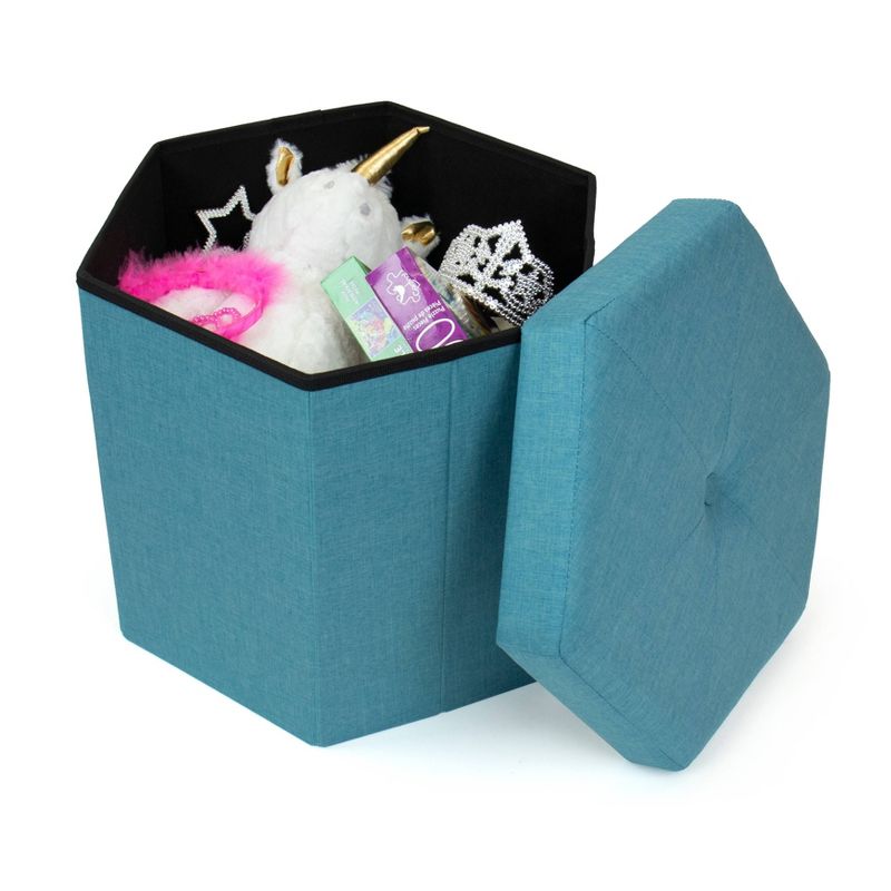 Devon Foldable Hexagon Storage Ottoman Light Blue - Humble Crew