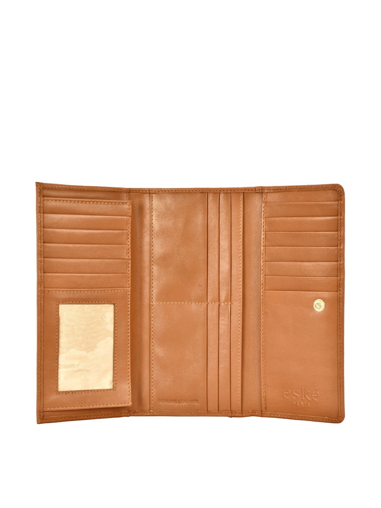 Eske Claire Tan Solid Tri-Fold Wallet for Women