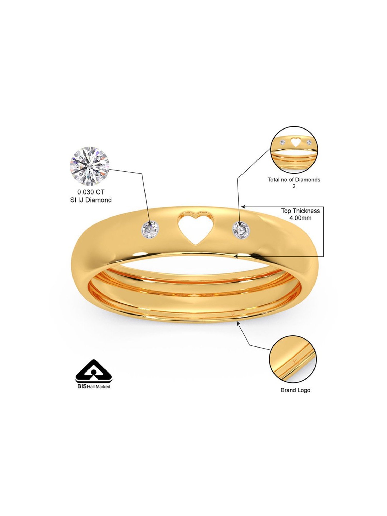 Candere by Kalyan Jewellers 18K Yellow Gold Heart with Diamond Ring for Women