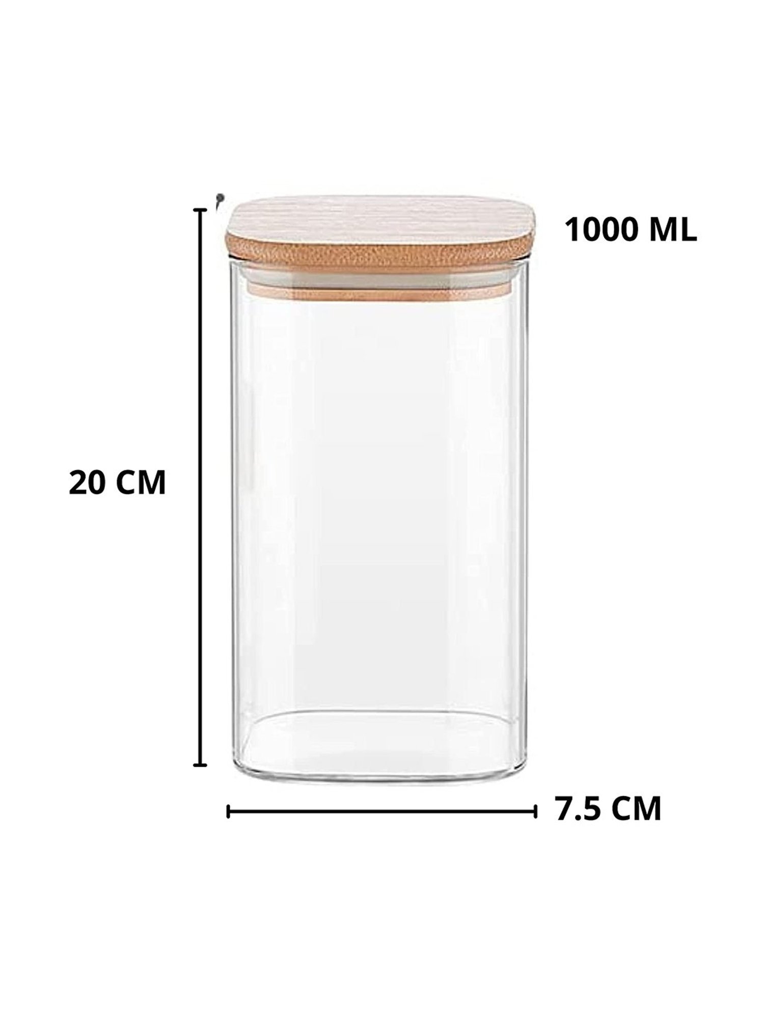 Femora Borosilicate Glass Bamboo Lid Air Tight Jar - 1000 ml