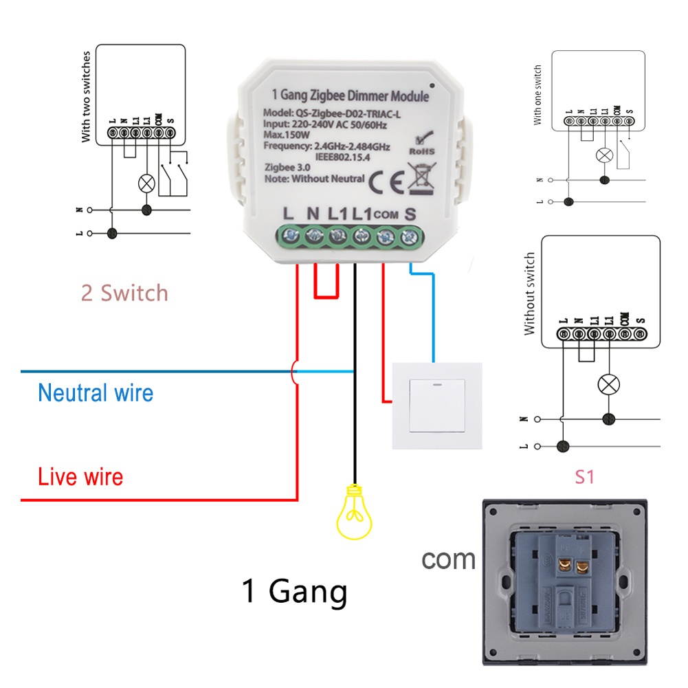 Tuya ZigBee 1 Gang/2 Gang (Optional) Dimmer Module Switch Module Light Control Voice Control Intelligent Home Compatible with Alexa Google Home