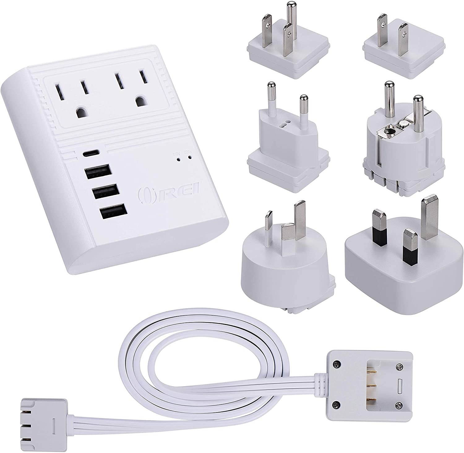 OREI World Travel Plug M8 Max 3 USB + PD 18W USB-C Input - 2 USA Outlets(WPS-4B)