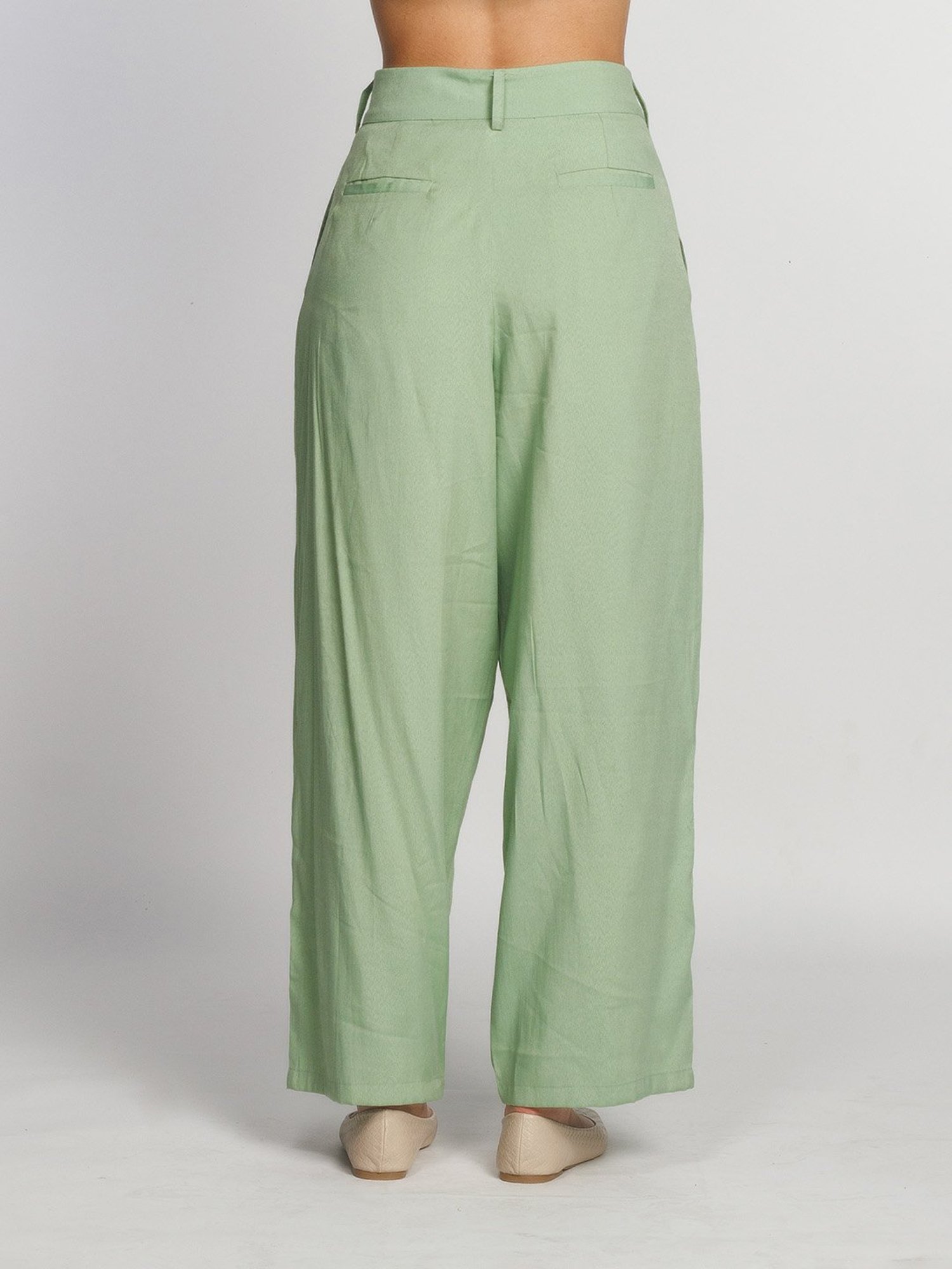 Zink London Sage Green Regular Fit High Rise Palazzos