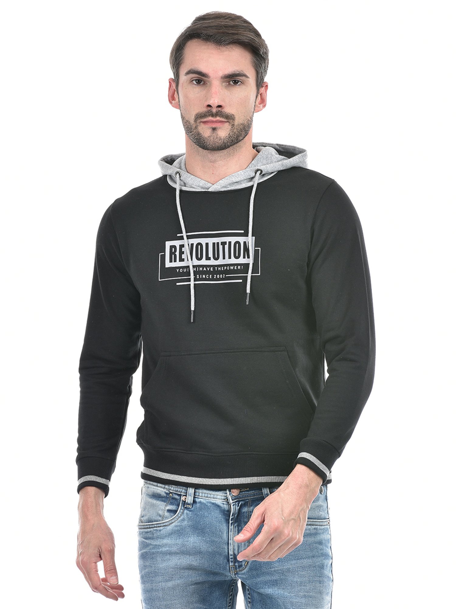 Integriti Black Regular Fit Printed Hooded Sweatshirt