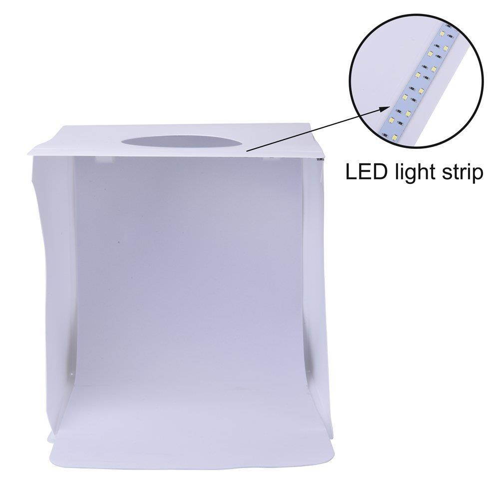 EIGIIS Foldable Photography Light Box Photo Studio Tent with LED Light Strips White and Black Backdrops