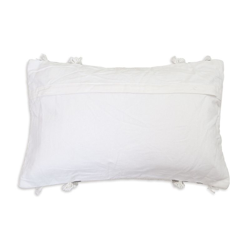 White and Gray 14 x 22 inch Decorative Cotton Throw Pillow Cover with Insert and Hand Tied Fringe - Foreside Home & Garden