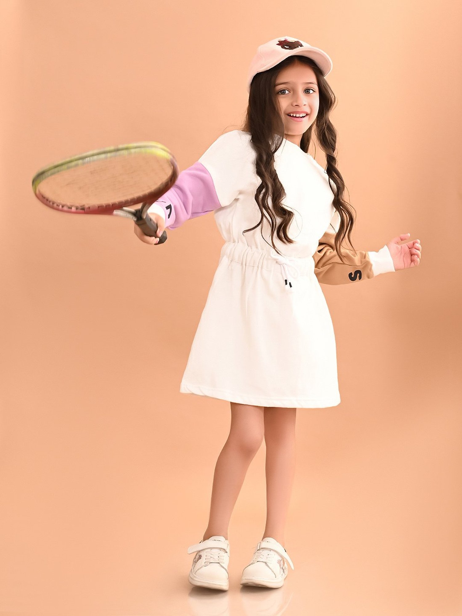 LilPicks Kids Off White Solid Full Sleeves Dress