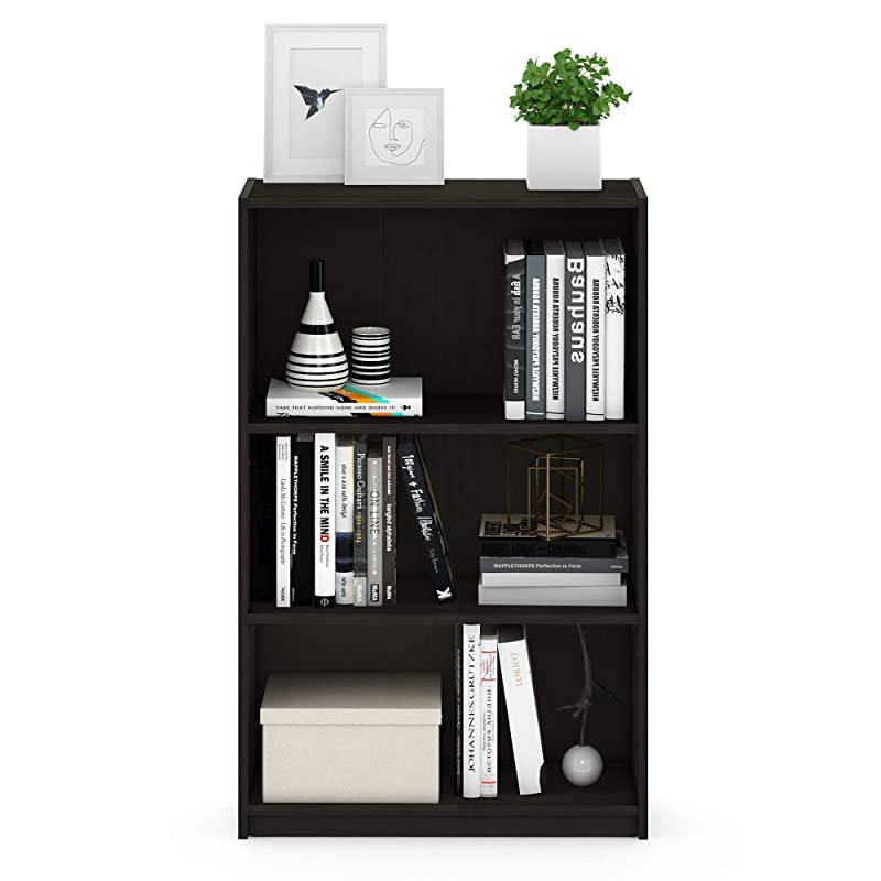 JAYA Simple Home 3-Tier Adjustable Shelf Bookcase, Espresso
